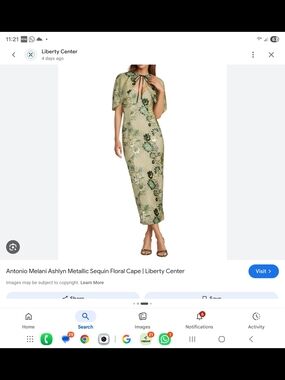 ISO  Metallic Sequin Floral Cape Midi Dress - Green